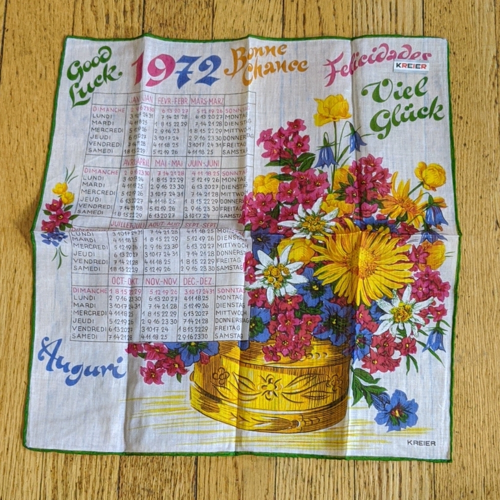 Kreier Vintage Lucky 1972  Calendar Hankie